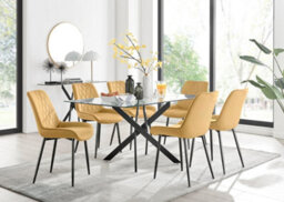 Furniturebox Uk Leonardo Black Leg Glass Dining Table & 6 Mustard Pesaro Black Leg Chairs - thumbnail 1