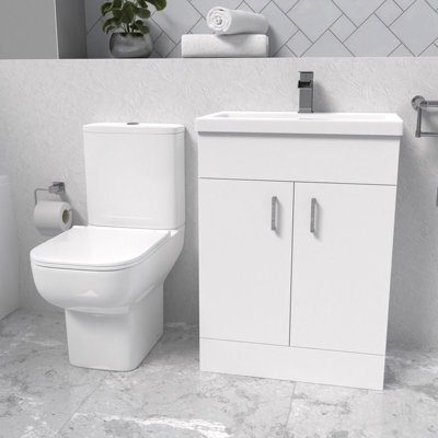 Nes Home White Basin Vanity And Close Coupled Toilet - image 1