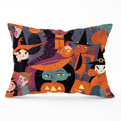 Warren Reed Designer A Vibrant Illustration Of Witches And Pumpkin Cushions 33Cm X 48Cm - image 1