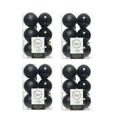 Decoris 4 X 12 Black Christmas Baubles 6Cm Shatterproof Tree Ornaments Shiny Matt Decoration - image 1