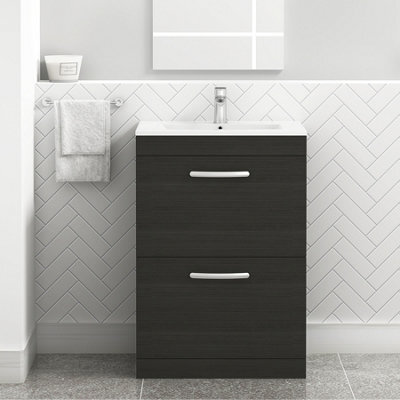 Royal Bathrooms Turin Hale Black 600mm Floor Standing Vanity Unit 2 Drawer With Minimalist Basin Sink - image 1