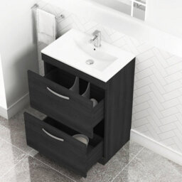 Royal Bathrooms Turin Hale Black 600mm Floor Standing Vanity Unit 2 Drawer With Minimalist Basin Sink - thumbnail 5