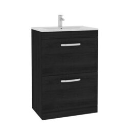 Royal Bathrooms Turin Hale Black 600mm Floor Standing Vanity Unit 2 Drawer With Minimalist Basin Sink - thumbnail 6