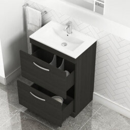 Royal Bathrooms Turin Hale Black 600mm Floor Standing Vanity Unit 2 Drawer With Minimalist Basin Sink - thumbnail 3