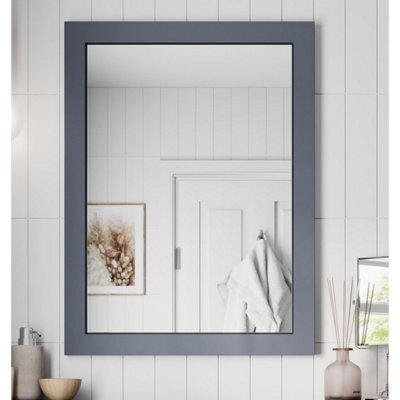 Affine Framed Wooden Bathroom Mirror Wood Frame Wall Mounted Mirrors Grey 800 X 600mm - image 1
