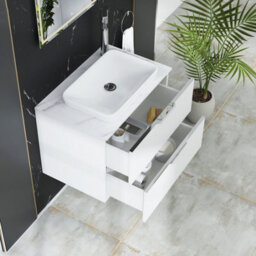 Royal Bathrooms Evora 700mm Matt White Fluted Wall Hung Countertop Vanity Unit 2 Drawer With Qubix Basin - thumbnail 3