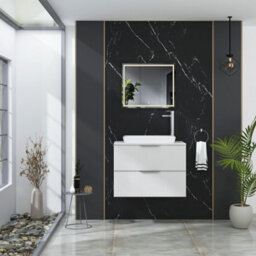 Royal Bathrooms Evora 700mm Matt White Fluted Wall Hung Countertop Vanity Unit 2 Drawer With Qubix Basin - thumbnail 2