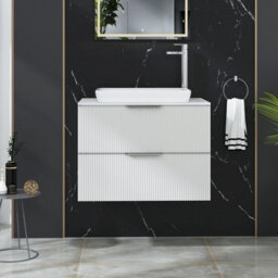 Royal Bathrooms Evora 700mm Matt White Fluted Wall Hung Countertop Vanity Unit 2 Drawer With Qubix Basin - thumbnail 1