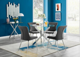 Furniturebox Uk Novara Chrome Metal Round Glass Dining Table And 4 Dark Grey Nora Silver Leg Chairs - thumbnail 1