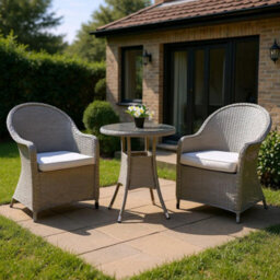 Shatchi Sorrento 3-Piece Rattan Bistro Aluminium 2-Seater Garden Dining Set With Table & Chairs