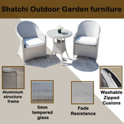 Shatchi Sorrento 3-Piece Rattan Bistro Aluminium 2-Seater Garden Dining Set With Table & Chairs - thumbnail 3