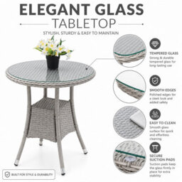 Shatchi Sorrento 3-Piece Rattan Bistro Aluminium 2-Seater Garden Dining Set With Table & Chairs - thumbnail 8