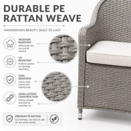 Shatchi Sorrento 3-Piece Rattan Bistro Aluminium 2-Seater Garden Dining Set With Table & Chairs - thumbnail 9