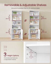 Vasagle Bookcase, 6-Tier Tall Bookshelf, Book Shelf With Doors, Shelving Unit, 24 X 60 X 175 Cm, For Living Room, Home Office - thumbnail 3