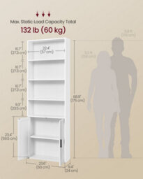 Vasagle Bookcase, 6-Tier Tall Bookshelf, Book Shelf With Doors, Shelving Unit, 24 X 60 X 175 Cm, For Living Room, Home Office - thumbnail 6