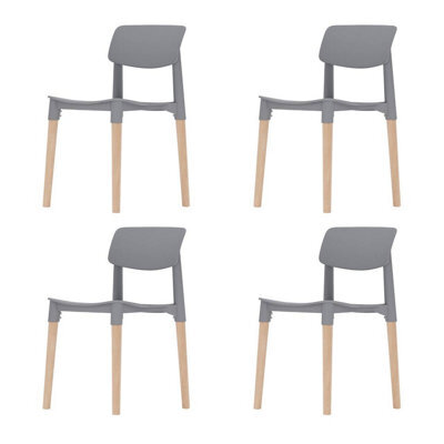 Urbn-Living Urbnliving Set Of 4 Scandinavian Dining Chairs Beech Wood Legs Modern Plastic Seat - Grey - image 1
