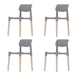 Urbn-Living Urbnliving Set Of 4 Scandinavian Dining Chairs Beech Wood Legs Modern Plastic Seat - Grey - thumbnail 1
