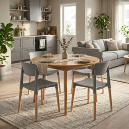 Urbn-Living Urbnliving Set Of 4 Scandinavian Dining Chairs Beech Wood Legs Modern Plastic Seat - Grey - thumbnail 3