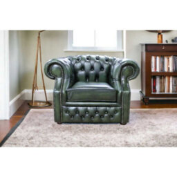 Chesterfield Club Chair Antique Green Real Leather In Buckingham Style - thumbnail 5
