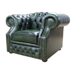 Chesterfield Club Chair Antique Green Real Leather In Buckingham Style - thumbnail 6