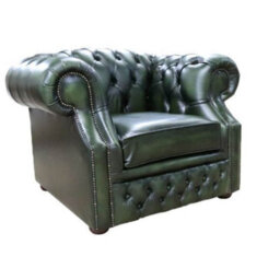 Chesterfield Club Chair Antique Green Real Leather In Buckingham Style - thumbnail 3