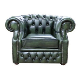 Chesterfield Club Chair Antique Green Real Leather In Buckingham Style - thumbnail 1