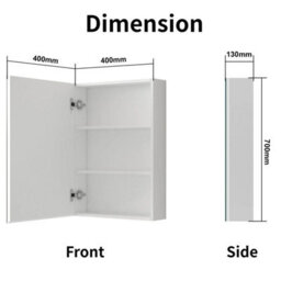 Sline 400X700mm White Wall Mounted Bathroom Mirror Cabinet Adjustable Shelf Ample Storage Space  Flat Packed - thumbnail 2