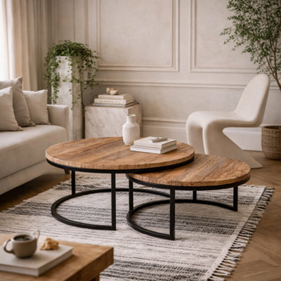 Wyld Haus Set Of 2 Yllas Railway Sleepers Nesting Round Coffee Tables - image 1