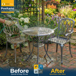 Homeology Positano Luxurious Garden Table And 2 Large Chairs With Armrests Cast Aluminium Bistro Set - Grey - thumbnail 6