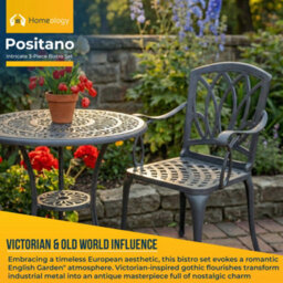 Homeology Positano Luxurious Garden Table And 2 Large Chairs With Armrests Cast Aluminium Bistro Set - Grey - thumbnail 2