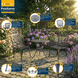 Homeology Positano Luxurious Garden Table And 2 Large Chairs With Armrests Cast Aluminium Bistro Set - Grey - thumbnail 4