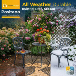 Homeology Positano Luxurious Garden Table And 2 Large Chairs With Armrests Cast Aluminium Bistro Set - Grey - thumbnail 5