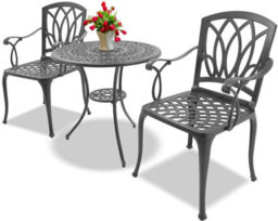 Homeology Positano Luxurious Garden Table And 2 Large Chairs With Armrests Cast Aluminium Bistro Set - Grey - thumbnail 1