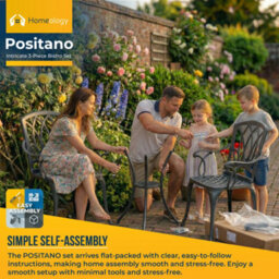 Homeology Positano Luxurious Garden Table And 2 Large Chairs With Armrests Cast Aluminium Bistro Set - Grey - thumbnail 8