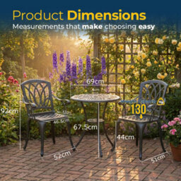 Homeology Positano Luxurious Garden Table And 2 Large Chairs With Armrests Cast Aluminium Bistro Set - Grey - thumbnail 9