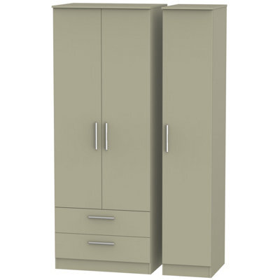 Trent Tall Triple 2 Drawer Wardrobe In Mushroom Gloss & Mushroom Matt (Ready Assembled) - image 1