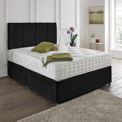 Dining Tables Zanzibar Headboard Divan Set , 2 Drawer On Same Side With Sprung 1500 Comfort Mattress - Plush Black  - King - image 1