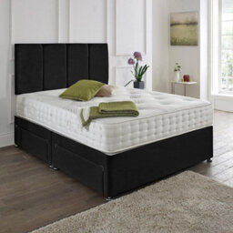Dining Tables Zanzibar Headboard Divan Set , 2 Drawer On Same Side With Sprung 1500 Comfort Mattress - Plush Black  - King - thumbnail 1