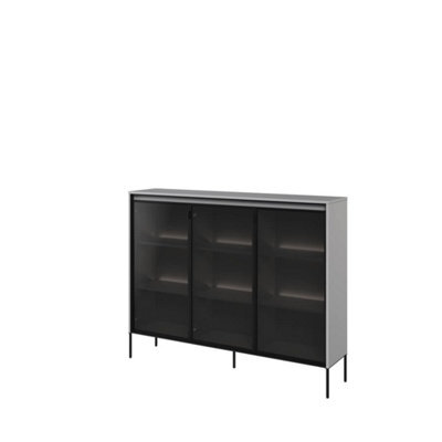 Arte Trend Tr-08 Display Cabinet In Grey Matt - Contemporary Design With Glassed Doors & Push-To-Open - W1500mm X H1180mm X D340mm - image 1