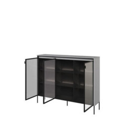 Arte Trend Tr-08 Display Cabinet In Grey Matt - Contemporary Design With Glassed Doors & Push-To-Open - W1500mm X H1180mm X D340mm - thumbnail 2
