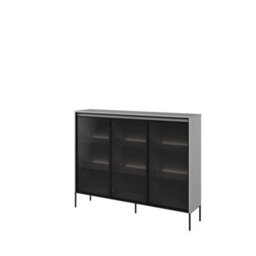 Arte Trend Tr-08 Display Cabinet In Grey Matt - Contemporary Design With Glassed Doors & Push-To-Open - W1500mm X H1180mm X D340mm