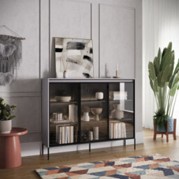 Arte Trend Tr-08 Display Cabinet In Grey Matt - Contemporary Design With Glassed Doors & Push-To-Open - W1500mm X H1180mm X D340mm - thumbnail 3