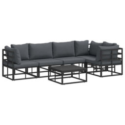 Berkfield Garden Sofa Set With Cushion 6 Pcs Black Aluminium - thumbnail 2