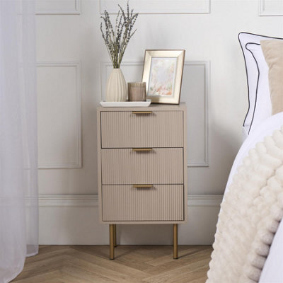 Ohs Ribbed 3 Draw Nightstand Modern Bedside Table - Natural - image 1