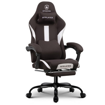 Luckracer Fabric Gaming Chair, Ergonomic Computer Chair With Footrest Lumbar Support Heavy Duty Svivel Office Desk Chairs, Brown - image 1