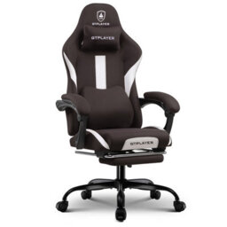 Luckracer Fabric Gaming Chair, Ergonomic Computer Chair With Footrest Lumbar Support Heavy Duty Svivel Office Desk Chairs, Brown