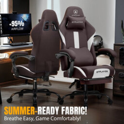 Luckracer Fabric Gaming Chair, Ergonomic Computer Chair With Footrest Lumbar Support Heavy Duty Svivel Office Desk Chairs, Brown - thumbnail 2