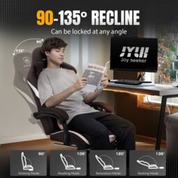 Luckracer Fabric Gaming Chair, Ergonomic Computer Chair With Footrest Lumbar Support Heavy Duty Svivel Office Desk Chairs, Brown - thumbnail 3