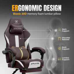 Luckracer Fabric Gaming Chair, Ergonomic Computer Chair With Footrest Lumbar Support Heavy Duty Svivel Office Desk Chairs, Brown - thumbnail 4