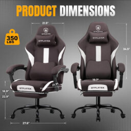 Luckracer Fabric Gaming Chair, Ergonomic Computer Chair With Footrest Lumbar Support Heavy Duty Svivel Office Desk Chairs, Brown - thumbnail 5